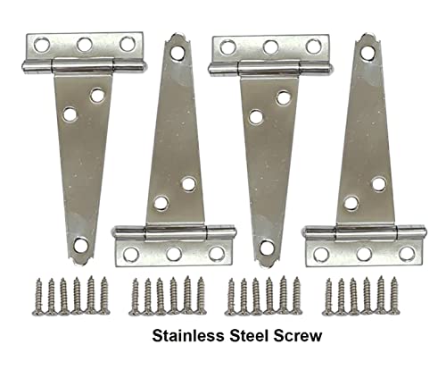 Stainless Steel Light Tee Hinge, with Stainless Steel Screw, 4" x 2-5/16" x 1.4 mm, Vibrated Stainless Steel, 4 Pack, Made in Taiwan - color: Vibrated Stainless Steel, size: 4pack(4")
