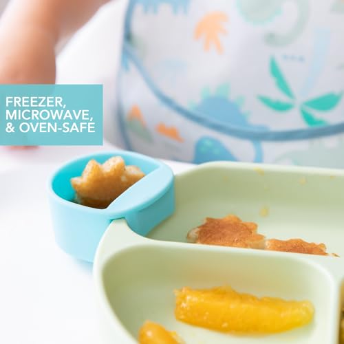 Bumkins Baby Silicone Little Dippers, Attaches to Bowls, Dishes and Plates, Sauce Cup, Holds Condiments, Dip, Puree, Toppings, Baby Led Weaning, Essential Feeding Supplies, for Babies 6 Months Up - color: Blu-Grn 3pk, size: 3-Pack
