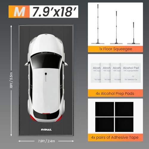 7'9''x18' Heavy Duty Garage Floor Mat, 1.2inch Thick Containment Mats, Waterproof PVC Matwith High Elastic Sponge Column, Non-Slip Surface, Parking Mat with a Squeegee - size: 7'9"x18'