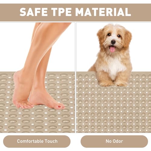 Shower Mat Non Slip: 47.2 x 31.5 Inch Extra Large TPE Shower Mats for Inside Shower - Anti Slip Shower Stall Matt with Drain Hole and Suction Cups for Elderly - color: Khaki, size: 47.2" x 31.5" (Rectangular)