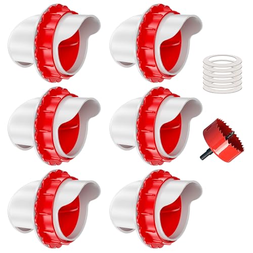 No Waste Chicken Feeders, DIY Automatic Poultry Feeder - 6 Ports Red | Buckets Barrels Bins Troughs‑mountable Design for common Breeds of Chicken Flock with Hole Saw - size: 6 Ports