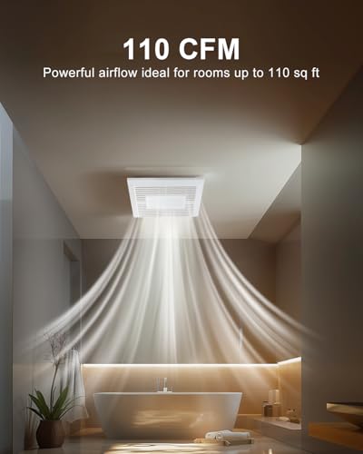 GROWNEER Bathroom Exhaust Fan with Light, 35W Exhaust Fan with Humidity Sensor-30%/60%/80% Adjustable, 110 CFM 1.0 Sone Bathroom Fan with Light, 600lm 2700K/4000K/5000K Adjustable, 7.68 x 9.25 inch - color: 3CCT&Humidity Adjustable
