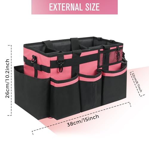 SCAVATA Wearable Cleaning Caddy, Cleaning Caddy Supplies Organizer with Handle & Shoulder Straps for Housekeepers, Under Sink & Car Cleaning Tool Organizers Bag with 4 Foldable Divider (OleanderRed) - color: OleanderRed