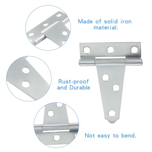 Murtenze 6Pack 2 Inch Silver T-Strap Shed Hinge | Barn Door Hinges, Heavy Duty Gate Strap Hinge, T Hinges for Barn Door, Shed or Wooden Fences - color: Silver, size: 2 Inch - 6Pack