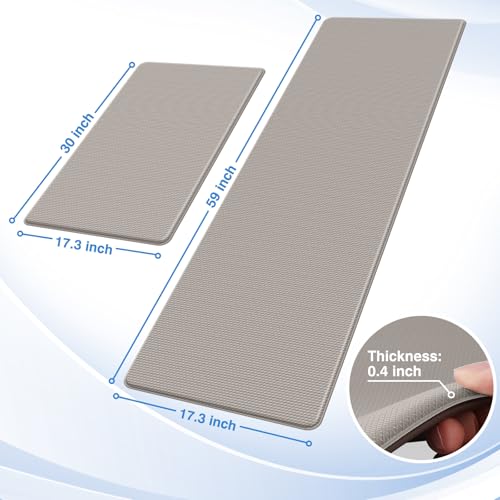 StepRite Kitchen Mats for Floor, 2-Piece Anti-Fatigue Kitchen Rugs, Khaki | 17.3" x 30" + 17.3" x 59", cushioned comfort, water-resistant, easy to clean, non-slip bottom, kitchen floor, standing desk - color: Khaki, size: 17.3" x 30"+17.3" x 59"-0.4 inch