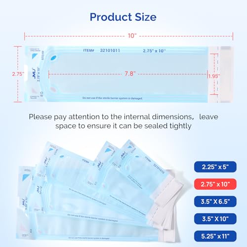 JMU Self Sealing Dental Sterilization Pouches 2.75" x 10", 200/Box - size: 2.75" x 10"