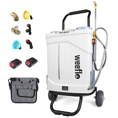 Battery Powered Backpack Sprayer,4 Gallon Electric Sprayer with Wheeled Cart, 100 PSI High Pressure, 2X 21V Rechargeable Batteries,Garden Sprayer for Outdoor Cleaning & Washing