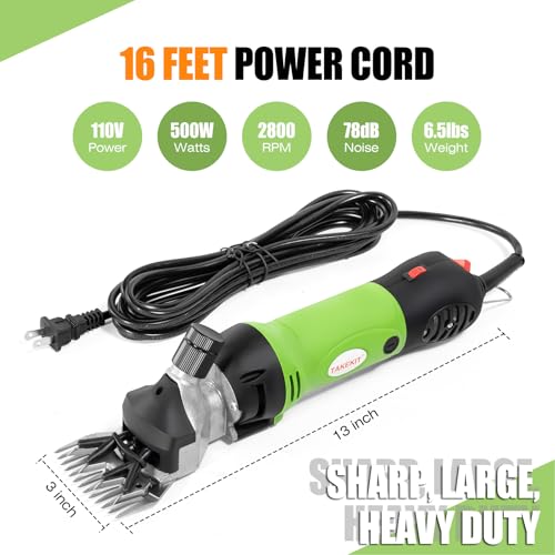 TAKEKIT Sheep Shears, 500W Professional Heavy Duty Sheep Clippers for Grooming, 6 Speeds Electric Animal Shearing Clippers for Alpacas Llamas Lambs and Large Livestock with Thick Coats - color: Green