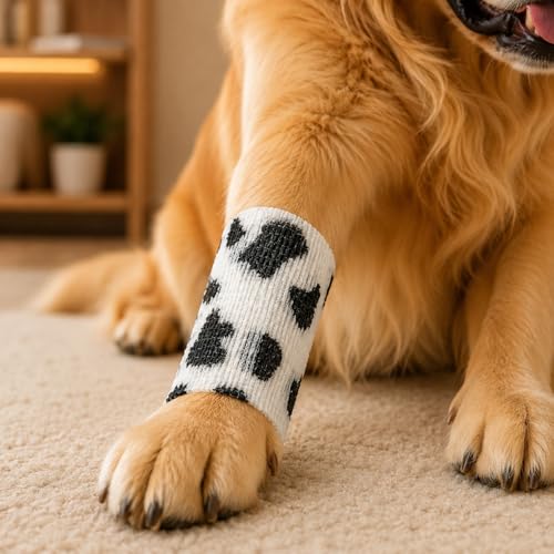 Premium Pet Vet Wrap — Non-Stick to Fur Self Adherent Bandage Wrap for Dogs, Cats & Horses, Breathable Cohesive Tape for Wounds, Paws & Legs, Animal Print Design - Pack of 2 - color: Cow Print