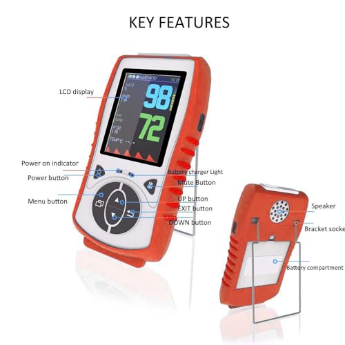 Veterinary Handheld Pulse Oximeter for SpO2/Heart Rate/TEMP | Vet-Recommended, Accurate Reading for Dogs/Cats/Horses/Pets, Rechargeable, Multi-lingual, Silicone Protective Case