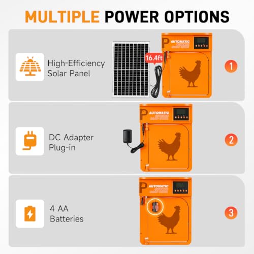 Automatic Chicken Coop Door with Solar Panel | Upgrade Door Opening, Anti-Pinch, Remote Control, Timer & Light Sensor, Weather Proof, 4 Modes, Easy Install - color: Orange