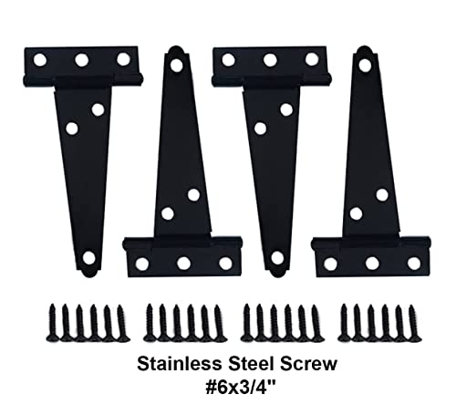 Stainless Steel Light Tee Hinge, with Stainless Steel Screw, 3" x 2-5/16" x 1.4 mm, Black Coated, 4 Pack, Made in Taiwan - color: Black coated, size: 4pack(3")