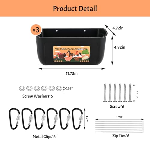 Cieex 3 Pack Hanging Chicken Feeder, Duck Feeder for Outside with Clips | Water Trough for Duck Goose Goat Pig Deer, Durable Poultry Feeding Water Container, Durable & Reusable