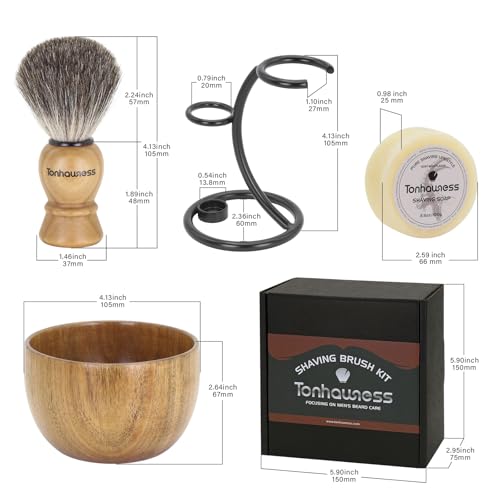 Shaving Brush Kit For Men, 4 In 1 Shaving Brushes Set Includes Badger Hair Shaving Brush, Wood Bowl, Stainless Steel Shaving Stand and Goat Milk Shaving Soap - color: 4 IN 1 With Soap