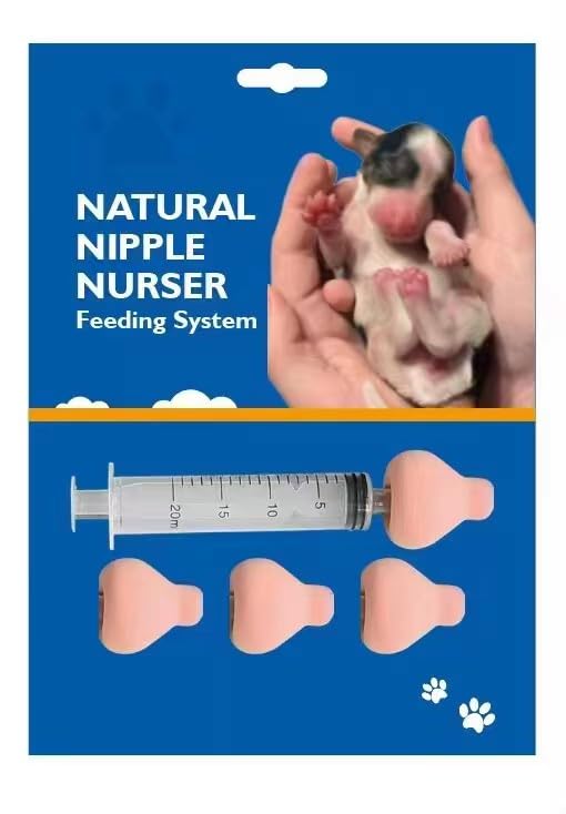 The Natural Nipple Nurser, Six Pack Pet Feeding Nipple with Syringe,Puppy Bottles for Nursing, Newborn Puppy Nursing Nipple, Puppy Feeder, Nursing Nipples for Small Animals, Whelping Supplies (Large) - size: Large