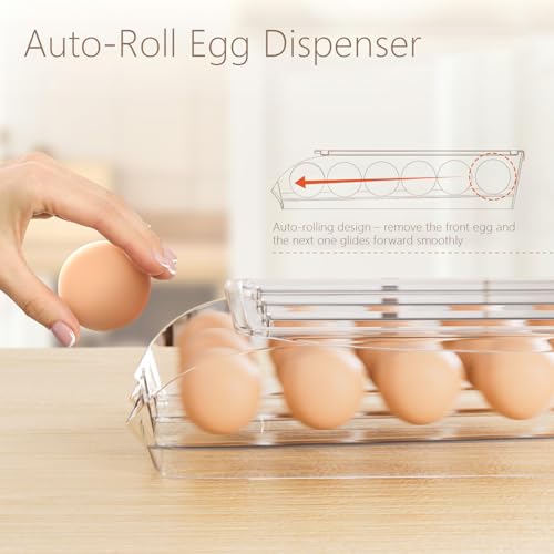 2 Pack Egg Holder for Fridge Automatic Rolling Egg Container Holds 36 Eggs | Clear Large Capacity Egg Storage Dispenser Organizer for Refrigerator with Lid - size: 2 Pack Holds 36 eggs