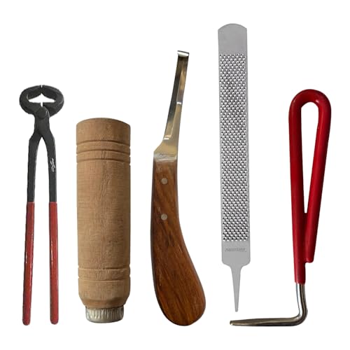 Farrier Tools 5 Pcs Hoof Trim Kit, Horse Hoof Nippers, Goat Hoof Trimmer Kit, Hoof Trimmers for Goats, Horse, Sheep, Pig, Donkey, Farrier Supplies - style: 5 Pcs Kit