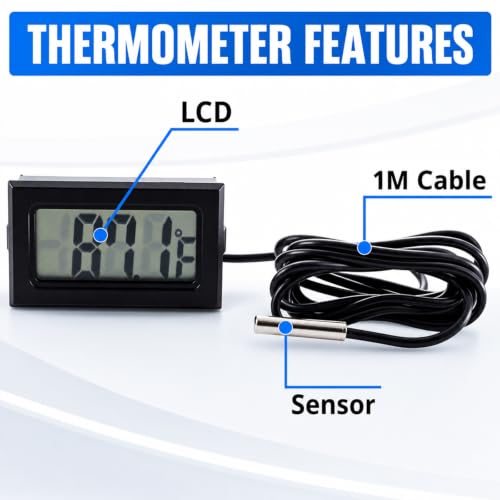 5-Pack Digital LCD Refrigerator Thermometer, Fahrenheit | -50F to 230F range, 0.1 degree resolution, for refrigerator and water temperature monitoring
