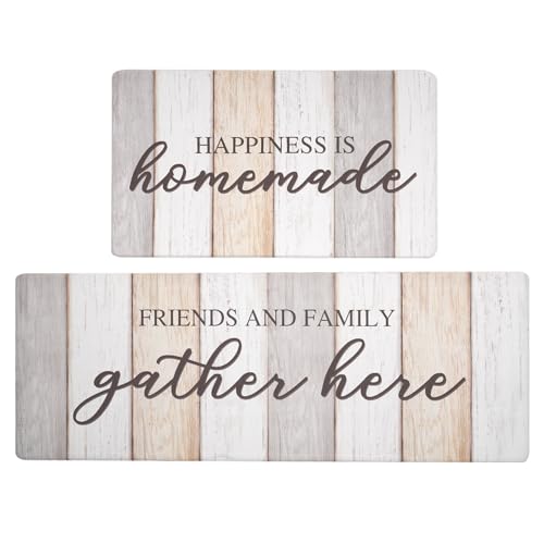 FRESHMINT Anti Fatigue Kitchen Mats for Floor 2 Piece Set Waterproof & Non-Skid Traditional Farmhouse Kitchen Rugs Standing Cushion Comfort Kitchen Runner,17x30+17x47 - color: Happiness Homemade