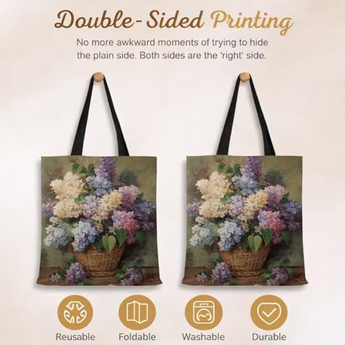 Vintage Floral Canvas Tote Bag, Aesthetic Botanical Reusable Grocery Bags for Women, Elegant Floral Lover Gift Tote - color: Color30