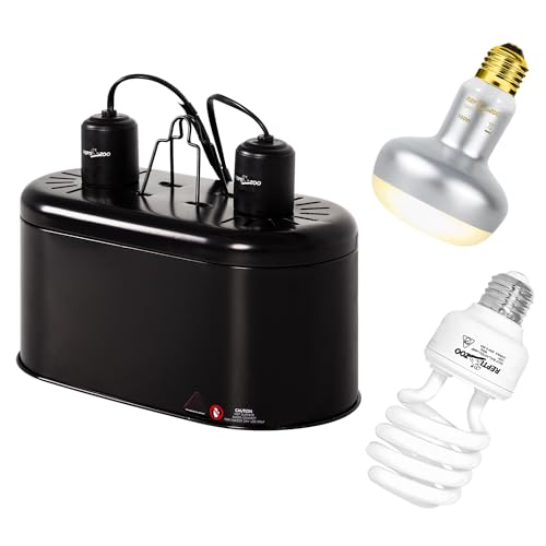 REPTI ZOO Reptile Heat Lamp Combo Pack with Dual Reptile Light Fixture, 100W Intense Basking Spot Light UVA Daylight Heating Lamp & 26W Energy Saving UVA UVB Bulb Spiral Compact Bulb 10.0 - style: Desert UVB & HEAT Dual Dome Lighting Kit