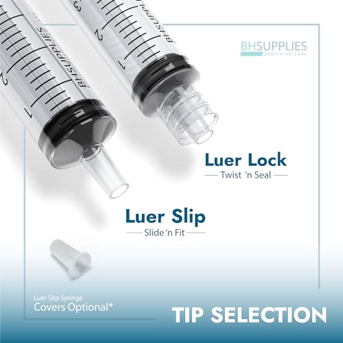 BH Supplies 3ml Luer Slip Tip Syringe - with Caps - (No Needle) - Sterile, Individually Wrapped - 100 Syringes