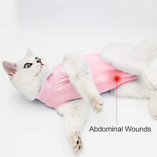 DOTON Cat Recovery Suit for Male and Female Surgical Post Surgery Soft Cone Onesie Shirt Clothes Neuter Licking Protective Diapers Outfit Cover Kitten Spay Collar(S, Pink) - color: Pink, size: Small