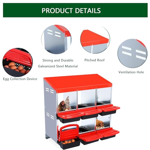 Chicken Nesting Boxes, 10 Holes Metal Chicken Egg Laying Box with Swing Perch and Rollout Egg Collection,for Various Chicken Breeds with Stand - Red 0.7mm - color: Red -10 Holes, size: With Stand