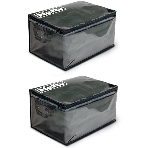 Hefty Large Flexible Tote with Breathable Mesh, Double Zipper, 2 Handles – Ideal for Moving or Clothes & Apparel Storage, Alternative to Plastic Bin, Organizer or Container – 2 Pack - size: 11 Gal - Standard
