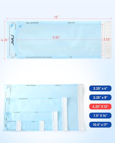 JMU Self Seal Sterilization Pouches 4.25" x 12", Sterilization Bags 200/Box - size: 4.25" x 12"