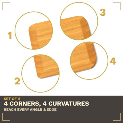 Wooden Pot Scraper Set of 4 – Wood Pan Scraper for Cast Iron, Dishes & Baking | Non-Scratch, Dish-Safe, Food-Safe | Ergonomic Kitchen Scraper Tool