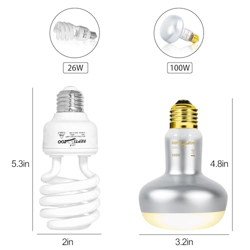 REPTI ZOO Reptile Heat Lamp Combo Pack with Dual Reptile Light Fixture, 100W Intense Basking Spot Light UVA Daylight Heating Lamp & 26W Energy Saving UVA UVB Bulb Spiral Compact Bulb 10.0 - style: Desert UVB & HEAT Dual Dome Lighting Kit