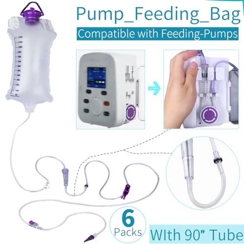 VWJ 6 Packs E-nteral Delivery Gravity Bag, 1200ML Feeding Bag, Pump Bags, Disposable E-nteral N-utrition Bag