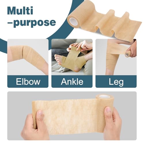 AZEN 36 Pack Self Adhesive Bandage Wrap, 4" X 5 Yards Elastic Cohesive Bandage Wrap, Skin Color Athletic Tape, Ankle Tape, Tattoo Grip Tape Wrap, Vet Wrap - color: Beige, size: 4IN - 36Pack