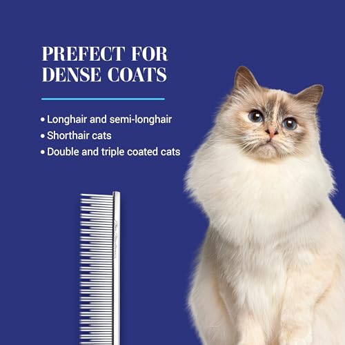 Chris Christensen 6in Cat/Carding Dual Tooth Butter Comb, Groom Like a Professional, Rounded Corners Prevent Friction and Breakage, Solid Brass Spin with Steel Teeth, Chrome Finish