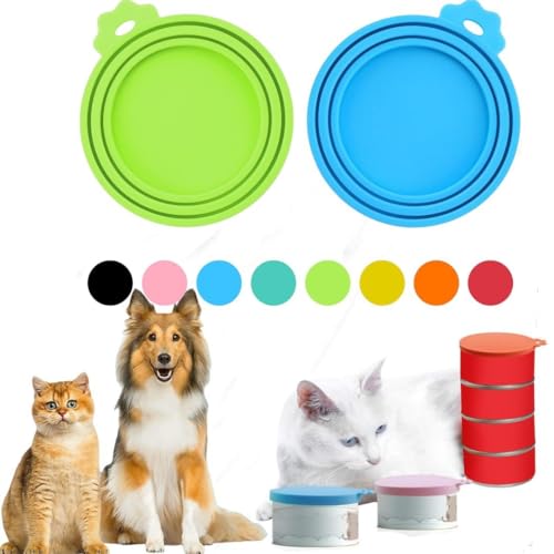 2 Packs Pet Food Cans Lids,Cute Can Lid Dishwasher Safe, Can Covers Most Standard Size Dog and Cat Canned(sky blue) - color: sky blue