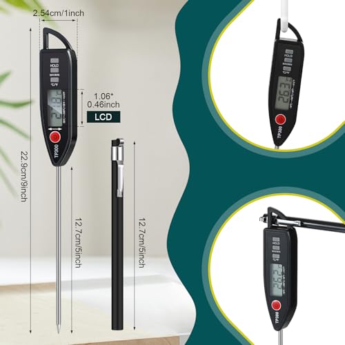 6 Set Digital Food Thermometer Long Probe Instant,Black, Red | Waterproof for Water Liquid Candle, Instant Temperature Read for Kitchen BBQ Grill Candy Meat, Foldable Probe Thermometer - color: Black,Red