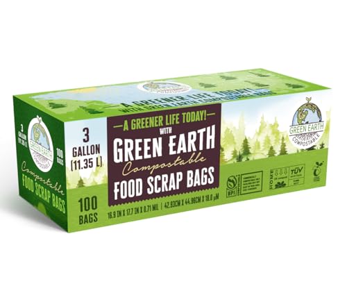 Green Earth Compostable Small Kitchen Food Scrap Trash Bags, Compost Bin Compatible, 3 Gallon, 11.35 Liter, 300-Count, Extra Thick 0.71 Mil, ASTM D6400, BPI (US) & OK Compost Home (EU) Certified - size: 300 Count (Pack of 1), style: 3 Gallon