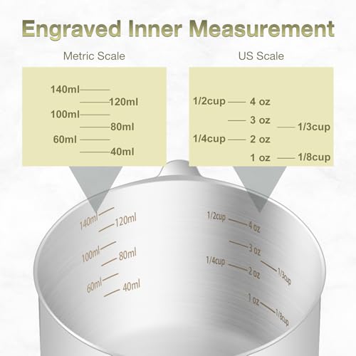 1PCS 2/3Cup (160ml, 5.3oz) Measuring Cup, Etched Inner Scale Measure Scoop | 18/8(304) Food-Grade Stainless Steel, Seamless One-Piece design, Metric and US Measurement, ‌Rust-Free, Dishwasher-Safe - size: 2/3Cup