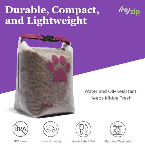 (re)zip Large Pet Food Travel Bag & Kibble Carrier, 40-Cup Roll Top Magenta | Water-resistant, BPA-free, food-grade. Freshness seal for camping, boarding and travel. Holds up to 11 lbs of kibble. - color: Magenta, size: 40 Cup