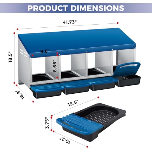 Garvee 4-Hole Roll Away Egg Collection Chicken Nesting Box | Galvanized Steel Nest Box for Laying Eggs - color: Blue, size: 4 holes