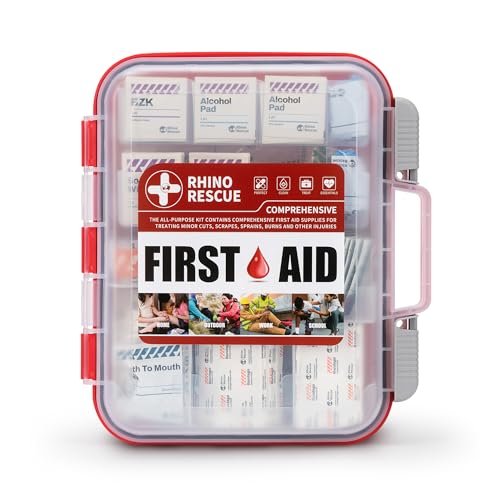 RHINO RESCUE 371pcs OSHA First Aid Kit for Home & Business | OSHA Compliant, Wall-Mount, All-Purpose 100-Person, Dual-Layer Hard Case, HSA/FSA Approved - size: 350 Piece