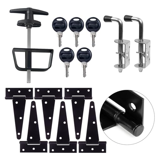 6" Shed Door Hardware Kit with T-Handle Lock & 5 Keys - 6 Hinges, 2 Barrel Bolts - Iron Gate Hardware Set, Black Powder Coated by [BTEOBFY] - size: 5.5-inch-Big-T