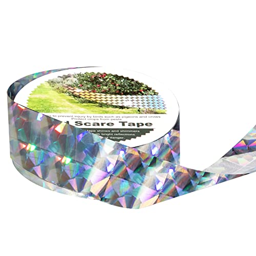 OFFO Bird Scare Tape, 430 Feet x 1 in Dual-Sided Bird Reflective Tape for Outside, Keep Birds Away from Trees, Garden, Farms, Orchard or Courtyard - size: 430 ft x 1 in