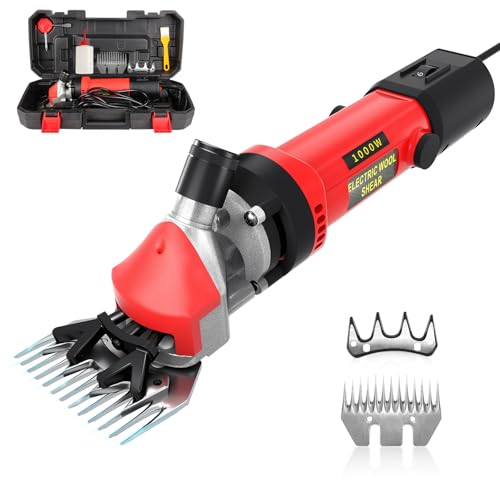 PAT JUUMG 1000W Sheep Shears Electric Farm Livestock Haircut with Blades Professional Animal Clippers 6 Speed Heavy Duty Electric for Thick Horses Sheep Alpacas Goats(Red) - color: Red