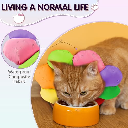 ANWA Waterproof Cat Cone Collar Soft, Cat Donut Collar After Surgery | Wavy Edges for Longer Protection, Waterproof Fabric, Adjustable Drawsting, Rainbow, Small - color: Rainbow, size: Small