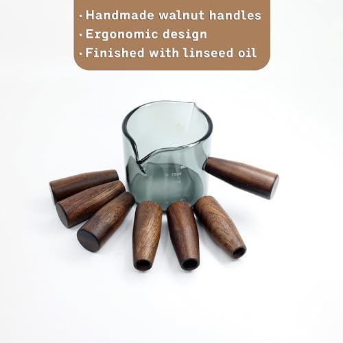 Handmade 3.5oz Espresso Shot Glass Double Spouts with American Walnut Handle (Smoke) - color: Smoke
