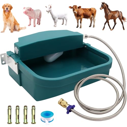 8L Large Automatic Animal Drinking Water Bowl, Livestock Water Trough Dispenser with Water Pipe & Float Valve & Drain Hole for Cattle Horse Sheep Dog Indoor/Outdoor Easy to Clean
