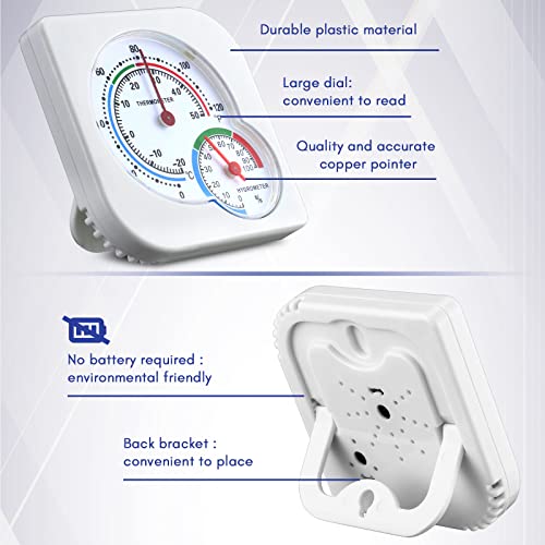 Kathfly 4 Pcs Indoor Thermometer and Humidity Gauge Indoor Mini Thermometer Hygrometer Temperature Humidity Meter Temperature and Monitor with Pointers for Home, Kitchen, Planting Room (White) - size: White