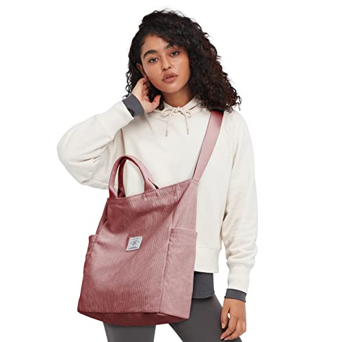 KALIDI Corduroy Tote Bag, Large Slouchy Hobo Messenger Crossbody Bag | Anti Splash Zipper Side Pockets Shoulder Bag Adjustable Strap Lightweight Casual Work Shopping Women - color: Pink